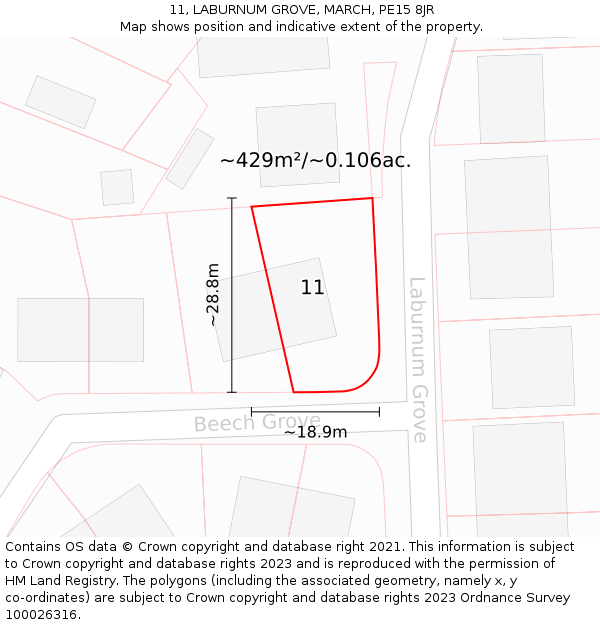 11, LABURNUM GROVE, MARCH, PE15 8JR: Plot and title map