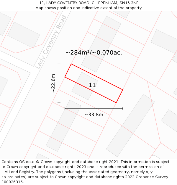 11, LADY COVENTRY ROAD, CHIPPENHAM, SN15 3NE: Plot and title map