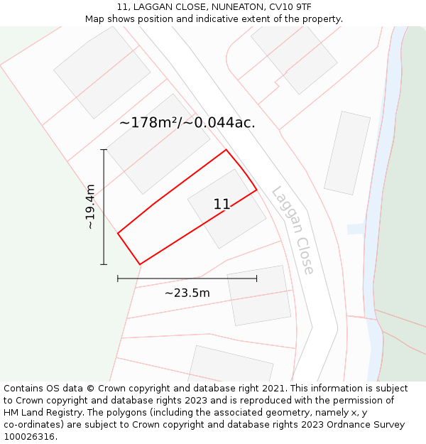 11, LAGGAN CLOSE, NUNEATON, CV10 9TF: Plot and title map