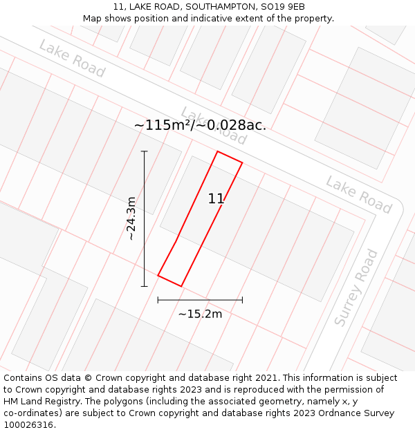 11, LAKE ROAD, SOUTHAMPTON, SO19 9EB: Plot and title map
