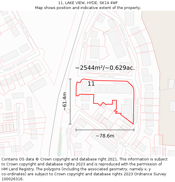 11, LAKE VIEW, HYDE, SK14 4WF: Plot and title map