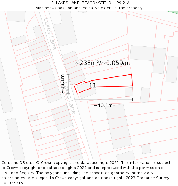 11, LAKES LANE, BEACONSFIELD, HP9 2LA: Plot and title map