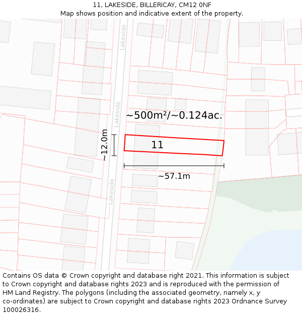 11, LAKESIDE, BILLERICAY, CM12 0NF: Plot and title map