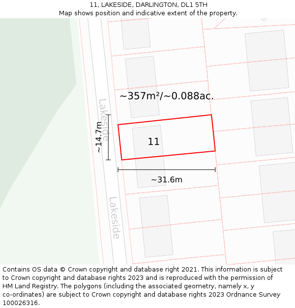 11, LAKESIDE, DARLINGTON, DL1 5TH: Plot and title map