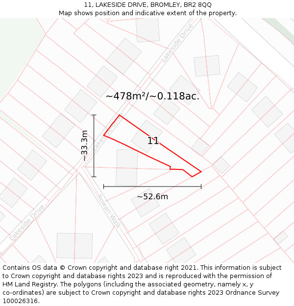11, LAKESIDE DRIVE, BROMLEY, BR2 8QQ: Plot and title map