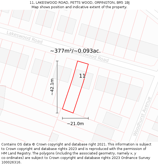 11, LAKESWOOD ROAD, PETTS WOOD, ORPINGTON, BR5 1BJ: Plot and title map