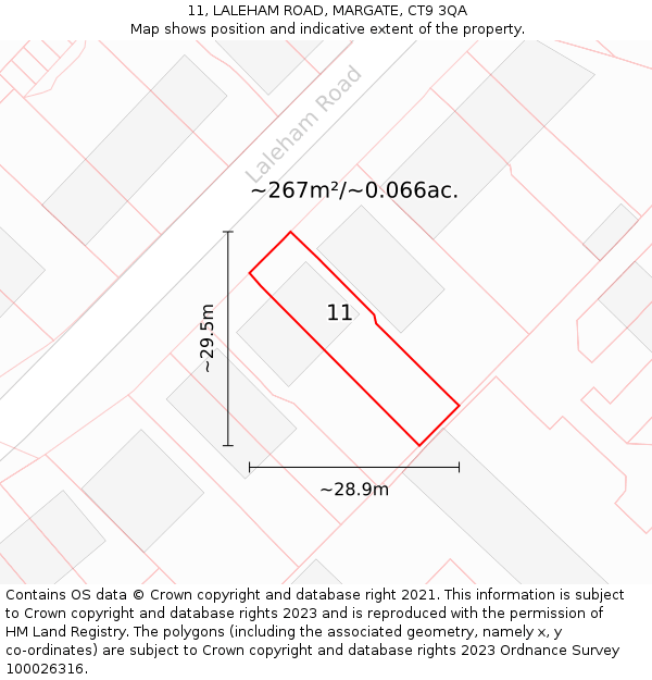 11, LALEHAM ROAD, MARGATE, CT9 3QA: Plot and title map