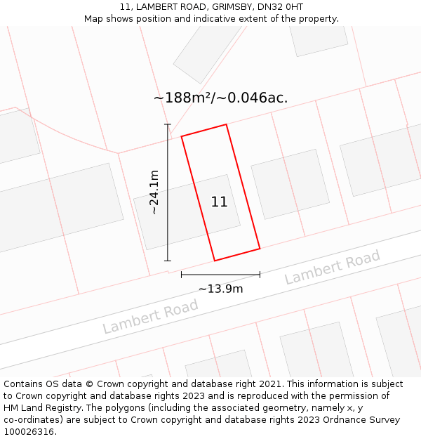 11, LAMBERT ROAD, GRIMSBY, DN32 0HT: Plot and title map