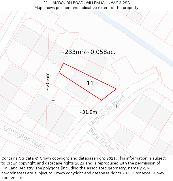 11, LAMBOURN ROAD, WILLENHALL, WV13 2SD: Plot and title map