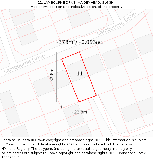 11, LAMBOURNE DRIVE, MAIDENHEAD, SL6 3HN: Plot and title map
