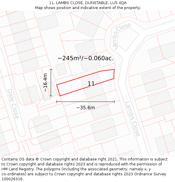 11, LAMBS CLOSE, DUNSTABLE, LU5 4QA: Plot and title map