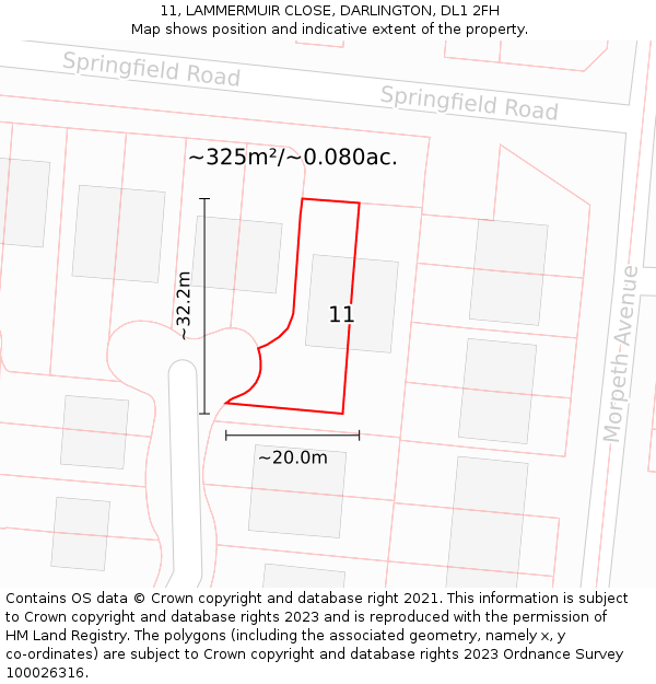 11, LAMMERMUIR CLOSE, DARLINGTON, DL1 2FH: Plot and title map