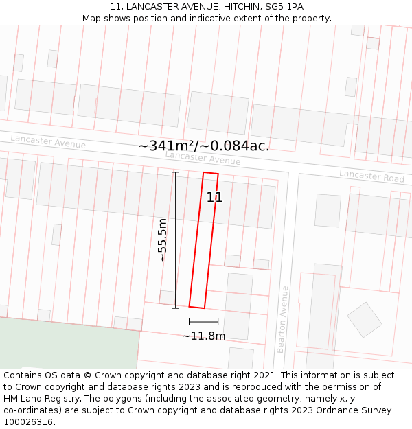 11, LANCASTER AVENUE, HITCHIN, SG5 1PA: Plot and title map
