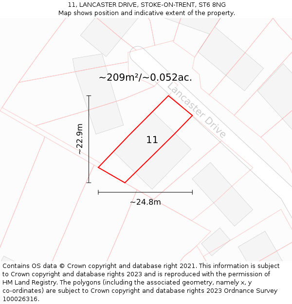 11, LANCASTER DRIVE, STOKE-ON-TRENT, ST6 8NG: Plot and title map