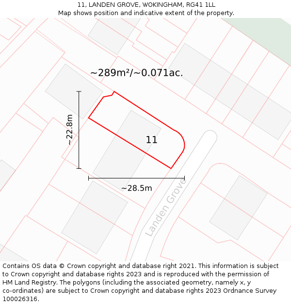11, LANDEN GROVE, WOKINGHAM, RG41 1LL: Plot and title map