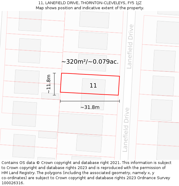 11, LANEFIELD DRIVE, THORNTON-CLEVELEYS, FY5 1JZ: Plot and title map