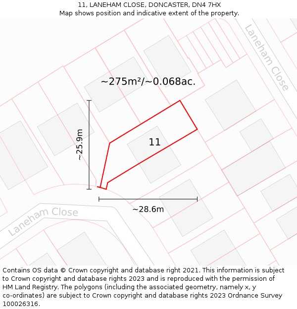 11, LANEHAM CLOSE, DONCASTER, DN4 7HX: Plot and title map
