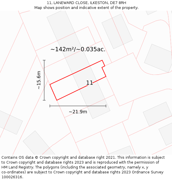 11, LANEWARD CLOSE, ILKESTON, DE7 8RH: Plot and title map