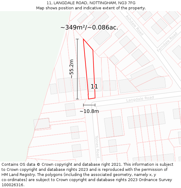 11, LANGDALE ROAD, NOTTINGHAM, NG3 7FG: Plot and title map
