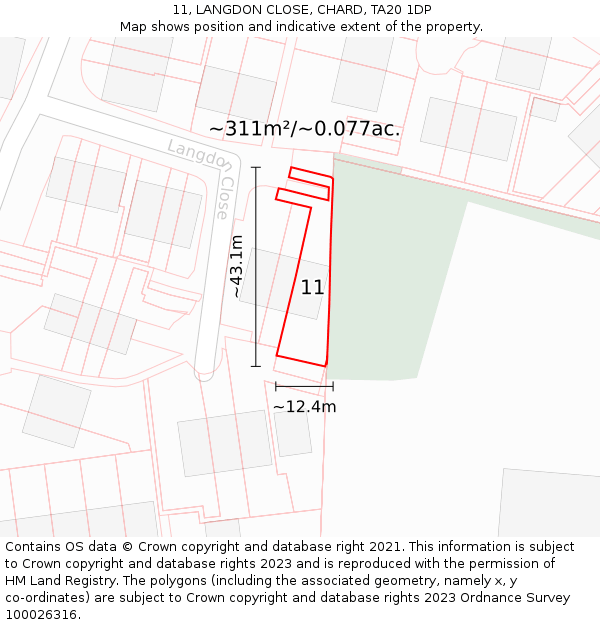 11, LANGDON CLOSE, CHARD, TA20 1DP: Plot and title map