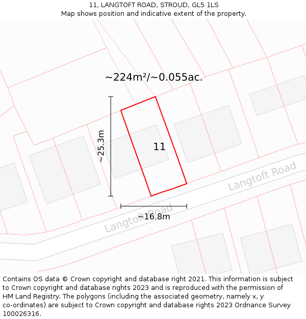 11, LANGTOFT ROAD, STROUD, GL5 1LS: Plot and title map