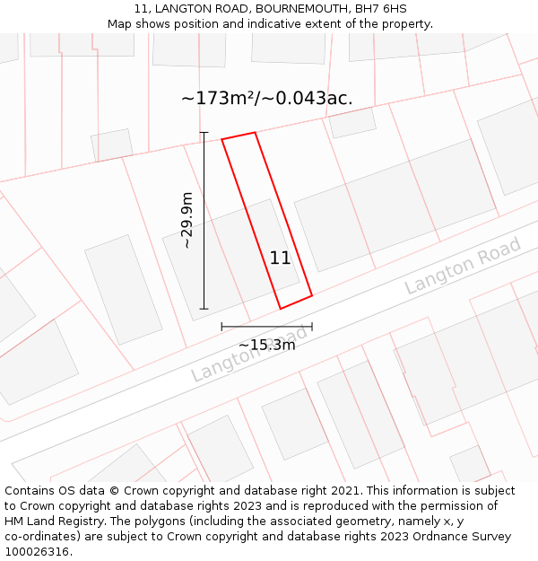11, LANGTON ROAD, BOURNEMOUTH, BH7 6HS: Plot and title map
