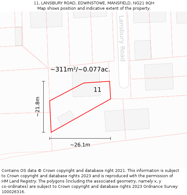 11, LANSBURY ROAD, EDWINSTOWE, MANSFIELD, NG21 9QH: Plot and title map