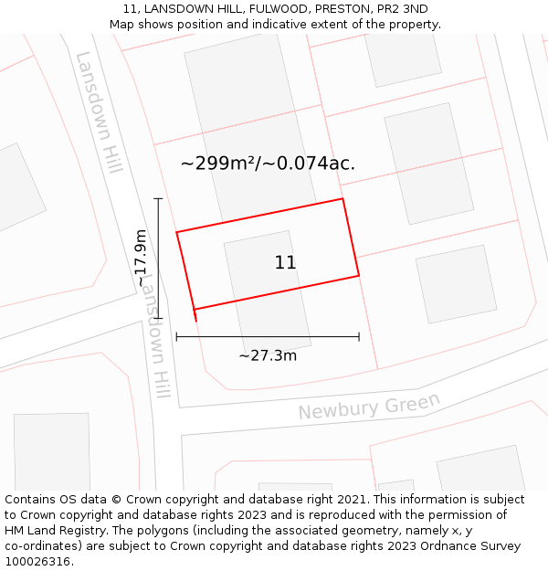11, LANSDOWN HILL, FULWOOD, PRESTON, PR2 3ND: Plot and title map