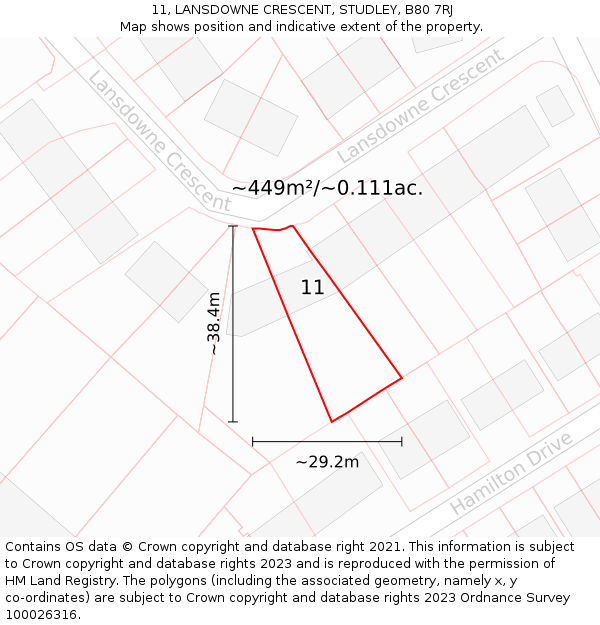 11, LANSDOWNE CRESCENT, STUDLEY, B80 7RJ: Plot and title map