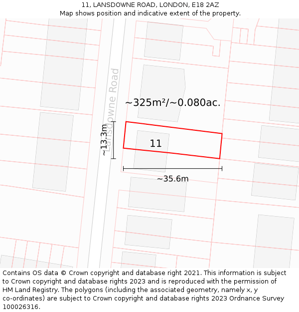 11, LANSDOWNE ROAD, LONDON, E18 2AZ: Plot and title map