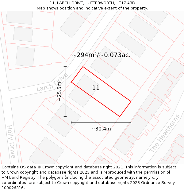 11, LARCH DRIVE, LUTTERWORTH, LE17 4RD: Plot and title map