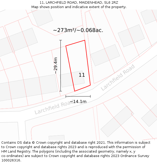 11, LARCHFIELD ROAD, MAIDENHEAD, SL6 2RZ: Plot and title map