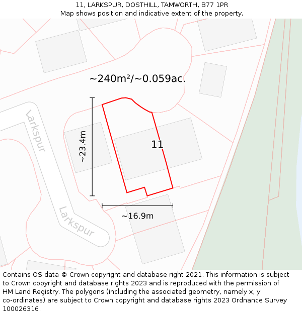 11, LARKSPUR, DOSTHILL, TAMWORTH, B77 1PR: Plot and title map