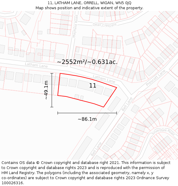 11, LATHAM LANE, ORRELL, WIGAN, WN5 0JQ: Plot and title map