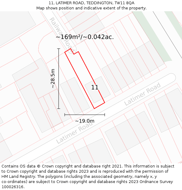 11, LATIMER ROAD, TEDDINGTON, TW11 8QA: Plot and title map