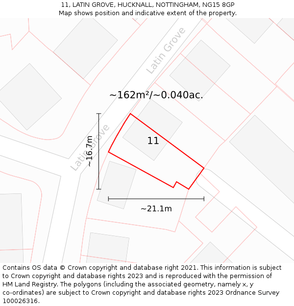 11, LATIN GROVE, HUCKNALL, NOTTINGHAM, NG15 8GP: Plot and title map