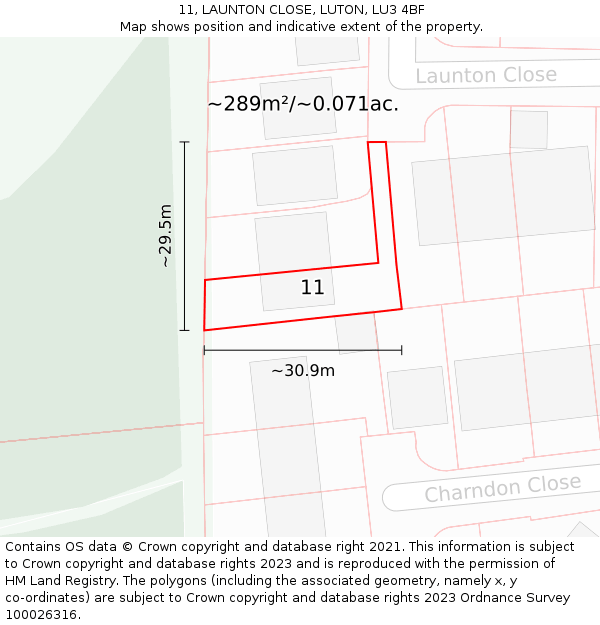 11, LAUNTON CLOSE, LUTON, LU3 4BF: Plot and title map