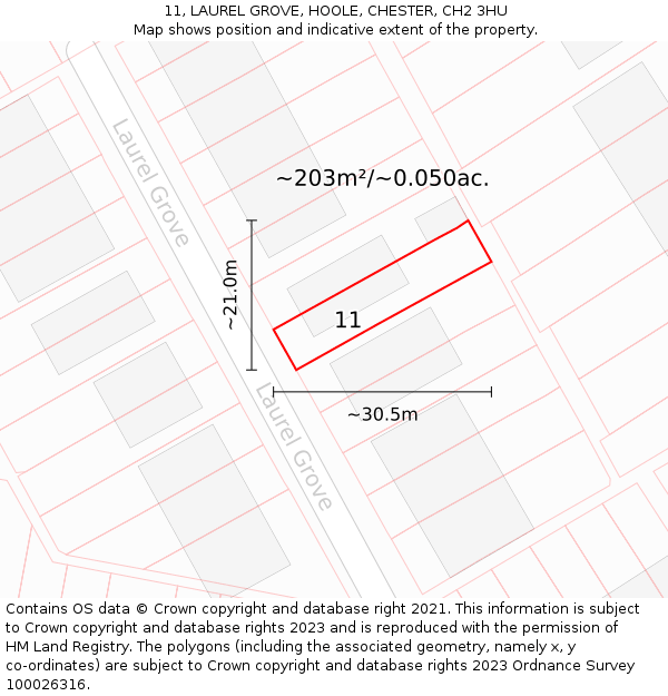 11, LAUREL GROVE, HOOLE, CHESTER, CH2 3HU: Plot and title map