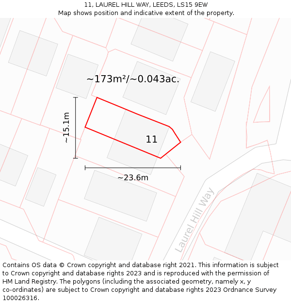 11, LAUREL HILL WAY, LEEDS, LS15 9EW: Plot and title map
