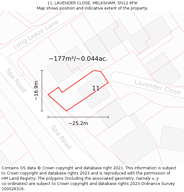 11, LAVENDER CLOSE, MELKSHAM, SN12 6FW: Plot and title map