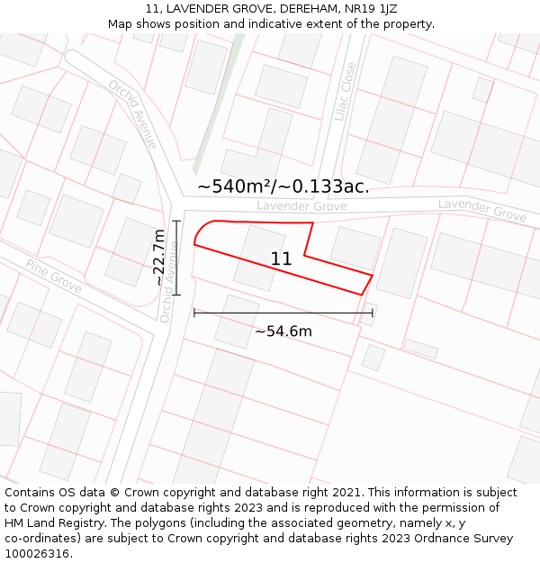 11, LAVENDER GROVE, DEREHAM, NR19 1JZ: Plot and title map