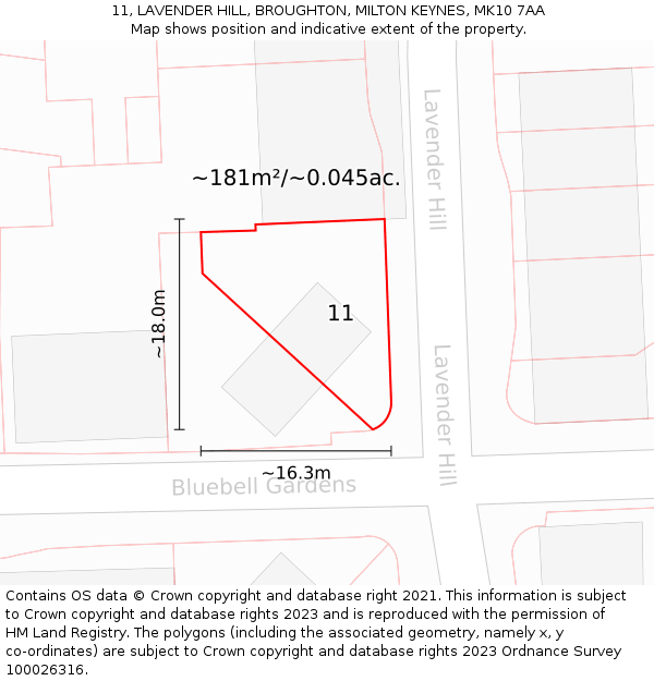 11, LAVENDER HILL, BROUGHTON, MILTON KEYNES, MK10 7AA: Plot and title map