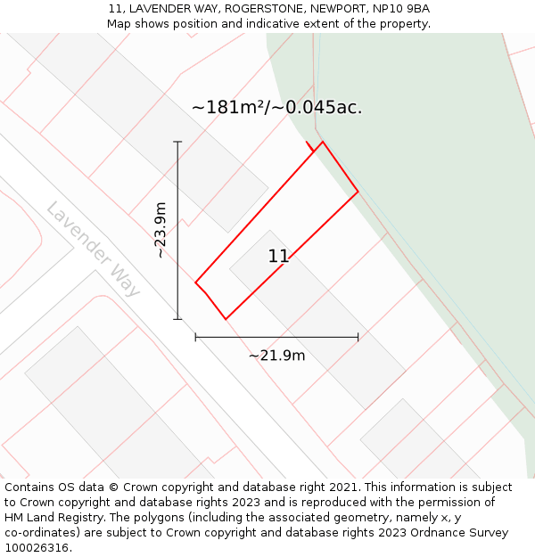 11, LAVENDER WAY, ROGERSTONE, NEWPORT, NP10 9BA: Plot and title map
