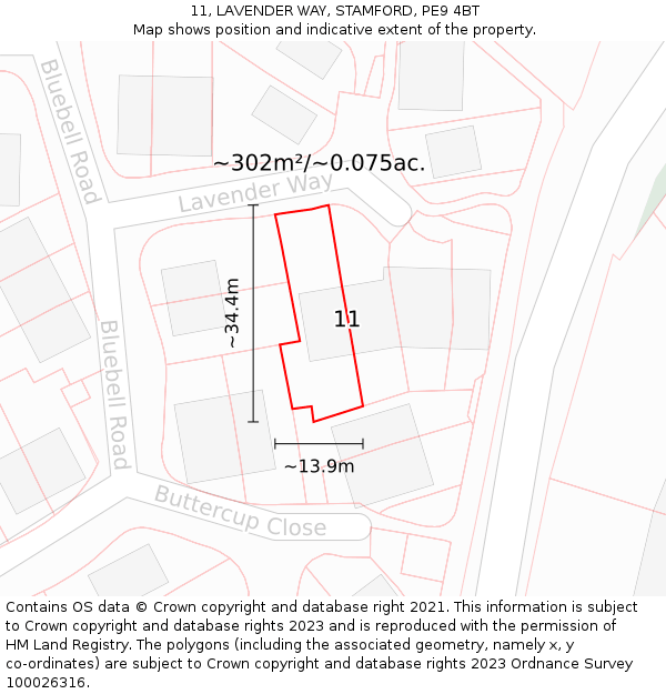 11, LAVENDER WAY, STAMFORD, PE9 4BT: Plot and title map