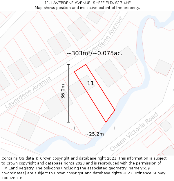 11, LAVERDENE AVENUE, SHEFFIELD, S17 4HF: Plot and title map