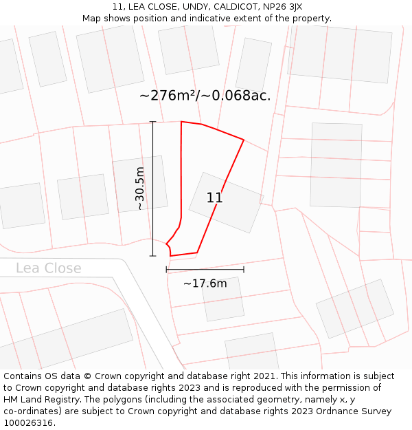 11, LEA CLOSE, UNDY, CALDICOT, NP26 3JX: Plot and title map