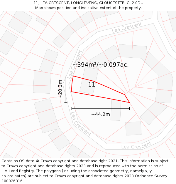 11, LEA CRESCENT, LONGLEVENS, GLOUCESTER, GL2 0DU: Plot and title map
