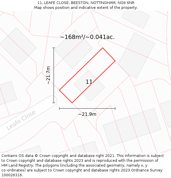 11, LEAFE CLOSE, BEESTON, NOTTINGHAM, NG9 6NR: Plot and title map