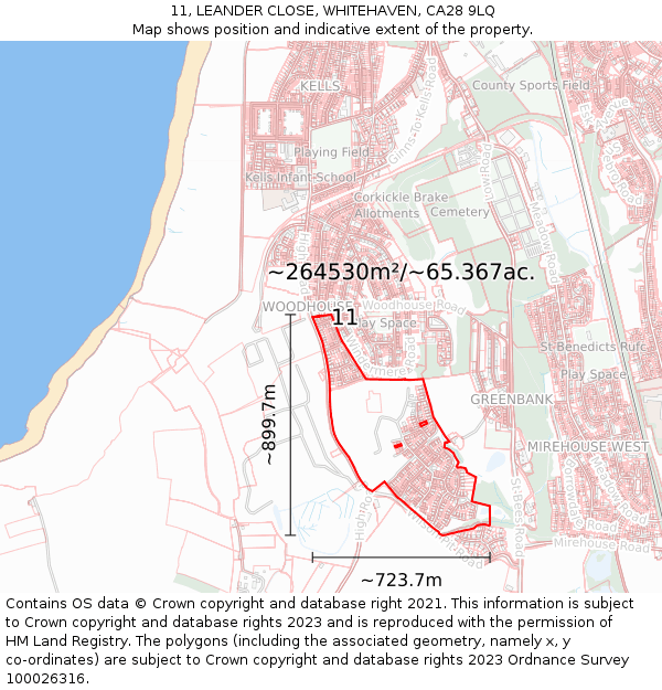 11, LEANDER CLOSE, WHITEHAVEN, CA28 9LQ: Plot and title map
