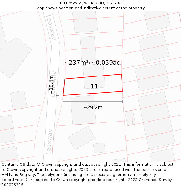 11, LEASWAY, WICKFORD, SS12 0HF: Plot and title map